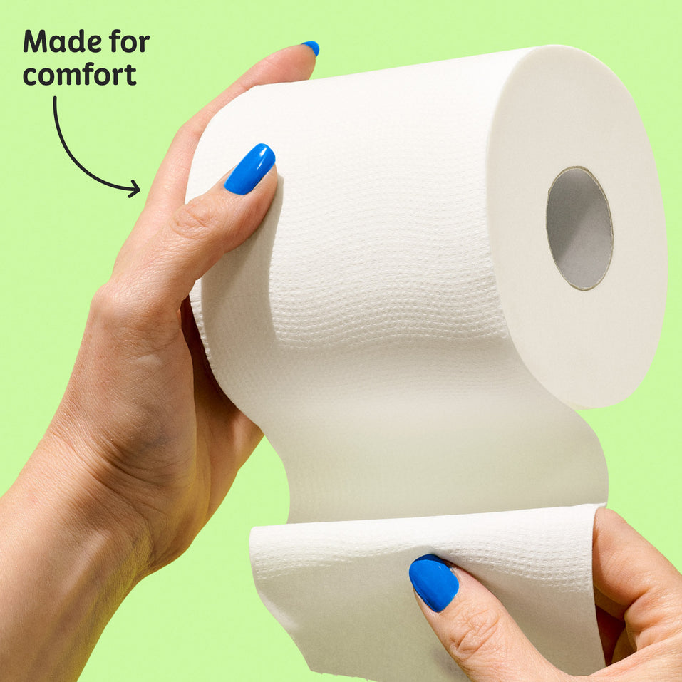 Super soft 3-ply bamboo toilet paper being held